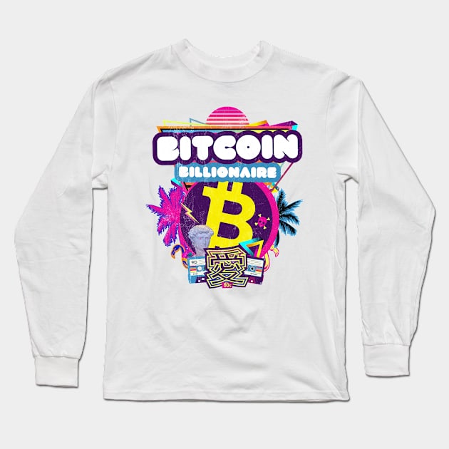 Bitcoin Miners Synthwave Retro Crypto Billionaires Investor Long Sleeve T-Shirt by MapYourWorld